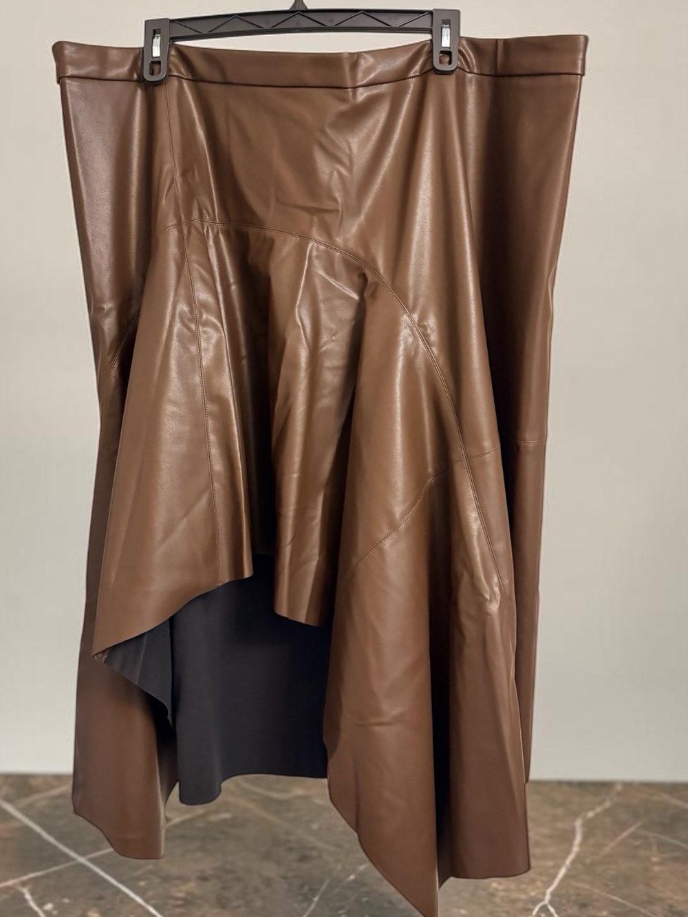 Ashley Graham Sienna Brown Faux Leather Asymmetrical Skirt Plus 30W